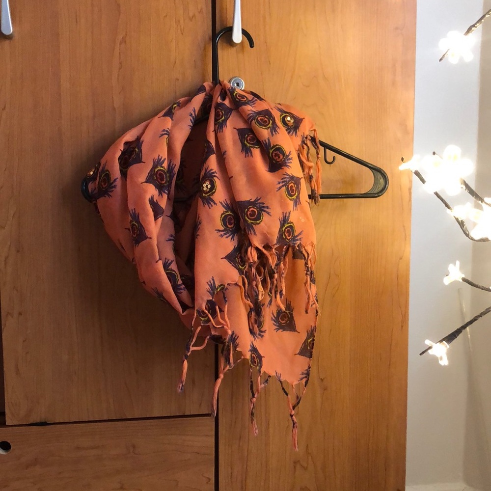 Aerie Scarf With Feather Design / Sequins